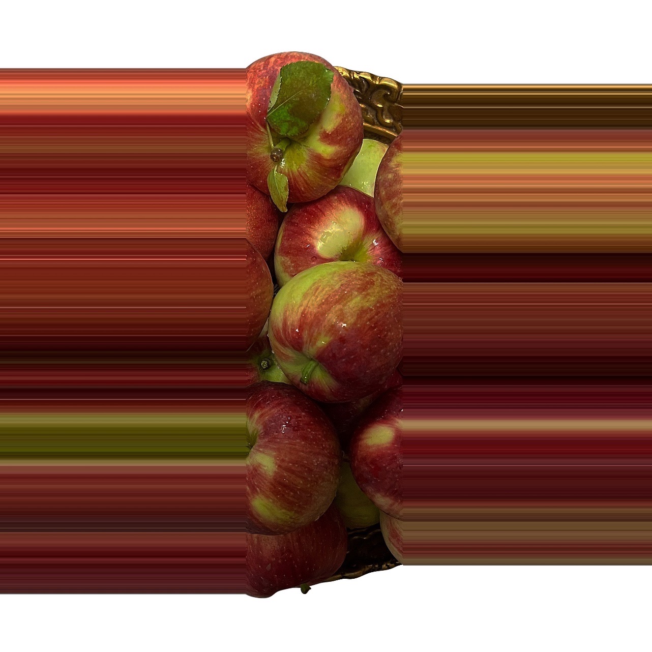 A column of apples with their colours stretched horizontally into stripes