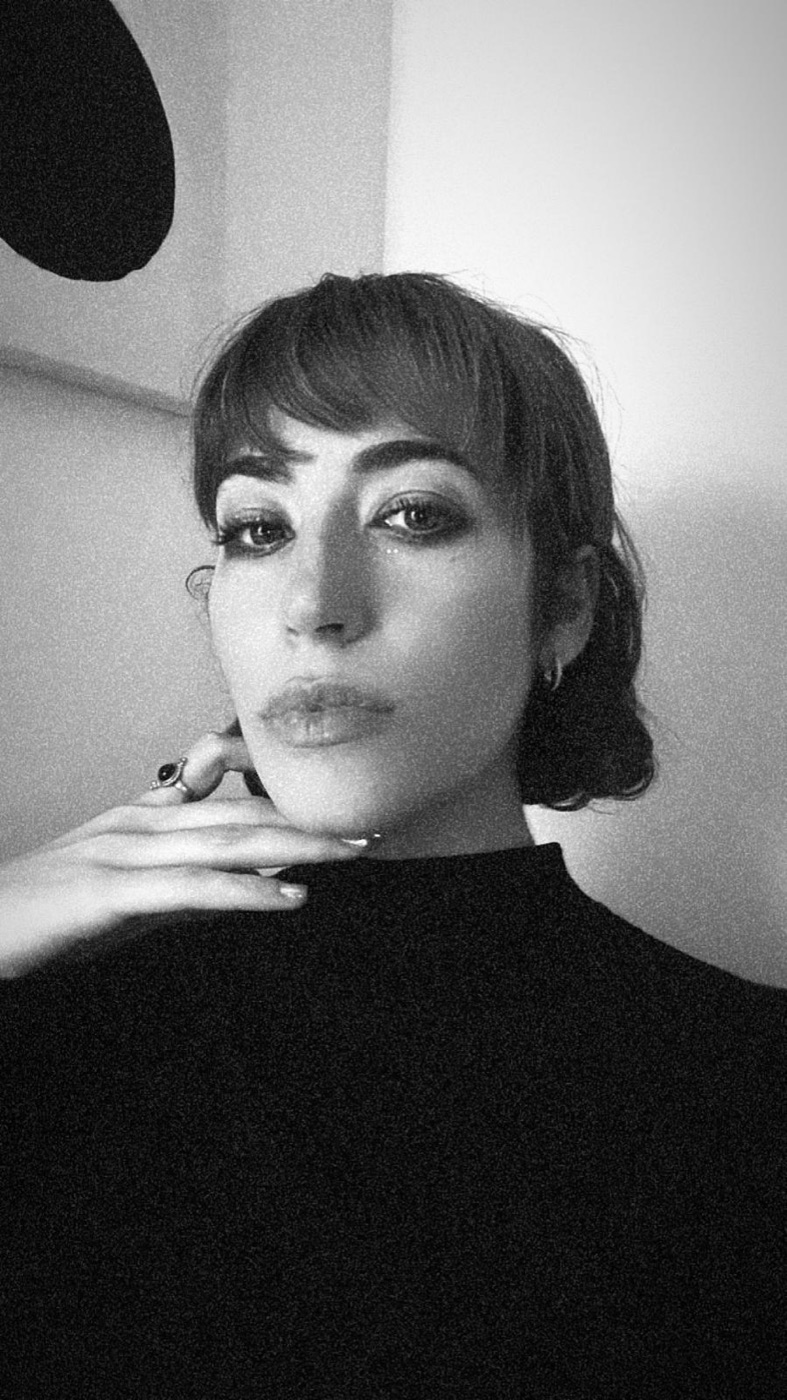 Black-and-white portrait of Nadeen Gorez Aldeen